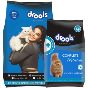Drools Adult Complete Nutrition 1+ Year Dry Cat Food Tuna & Salmon 3kg + 1.2kg free Outside