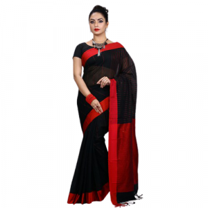 Cotton Chumki Sharee Black+Red for Women