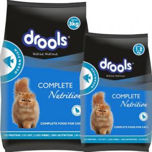 Drools Adult Complete Nutrition 1+ Year Dry Cat Food Ocean Fish 3kg + 1.2kg Free Outside
