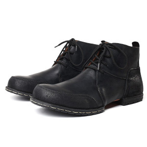 Leather Ankle Boots for Men Big Size Winter Motorcycle Shoes