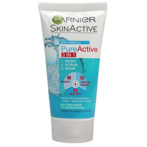 Garnier Skin Active Pure Active 3 In 1 Clay Mask Scrub Wash 150ml